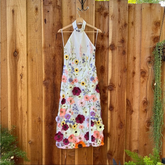 Ivory 3D Colorful Floral Embroidered Halter Midi Dress πΏ - Picture 8 of 13